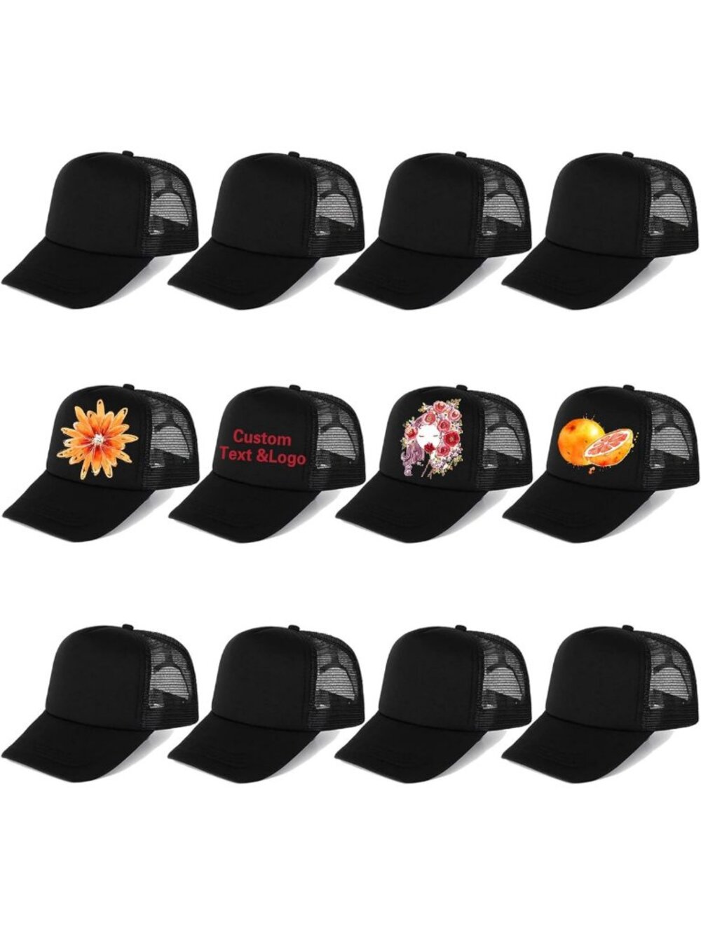 12 Pack Blank Trucker Hats - Mesh Snapback Caps for Men & Women, DIY Sublimation